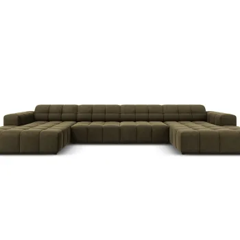 Canapea panoramica 6 locuri, Jennifer-51, Micadoni Home, 364x166x70 cm, catifea, verde imagine