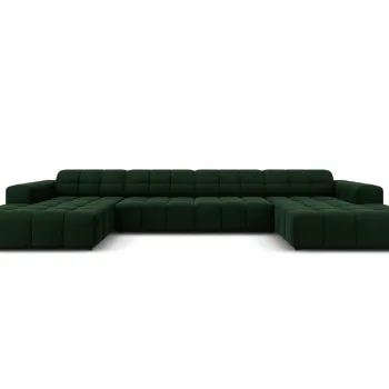 Canapea panoramica 6 locuri, Jennifer-51, Micadoni Home, 364x166x70 cm, catifea, verde bottle imagine