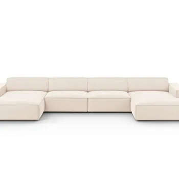 Canapea panoramica 6 locuri, Jodie, Micadoni Home, BL, 364x166x70 cm, catifea, bej deschis imagine