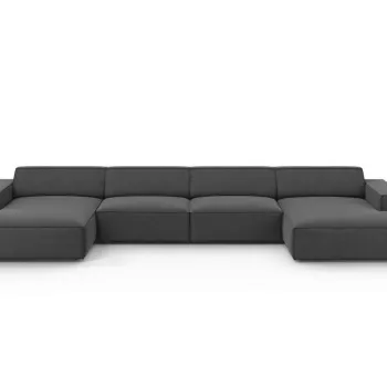 Canapea panoramica 6 locuri, Jodie, Micadoni Home, BL, 364x166x70 cm, catifea, gri imagine