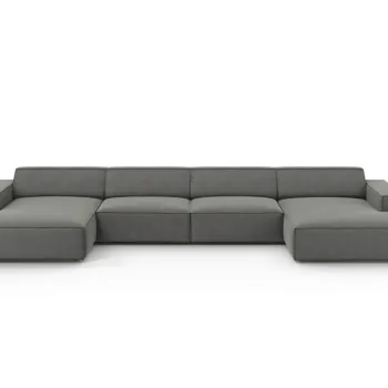 Canapea panoramica 6 locuri, Jodie, Micadoni Home, BL, 364x166x70 cm, catifea, gri deschis imagine