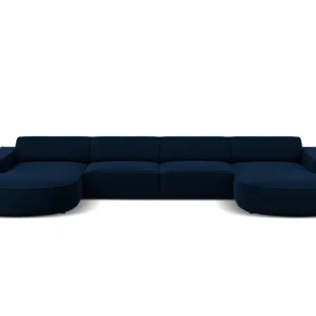 Canapea panoramica 6 locuri, Jodie, Micadoni Home, BL, forma rotunjita, 364x166x70 cm, catifea, albastru regal imagine