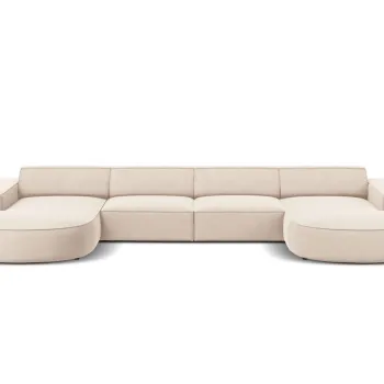 Canapea panoramica 6 locuri, Jodie, Micadoni Home, BL, forma rotunjita, 364x166x70 cm, catifea, bej deschis imagine