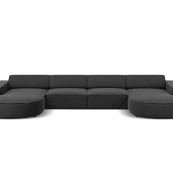 Canapea panoramica 6 locuri, Jodie, Micadoni Home, BL, forma rotunjita, 364x166x70 cm, catifea, gri imagine