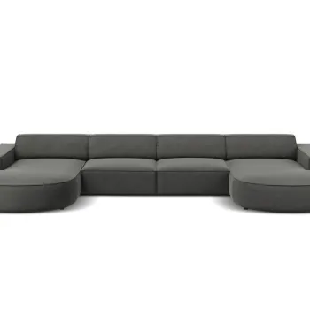 Canapea panoramica 6 locuri, Jodie, Micadoni Home, BL, forma rotunjita, 364x166x70 cm, catifea, gri deschis imagine