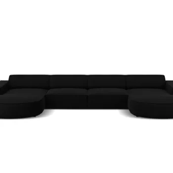 Canapea panoramica 6 locuri, Jodie, Micadoni Home, BL, forma rotunjita, 364x166x70 cm, catifea, negru imagine