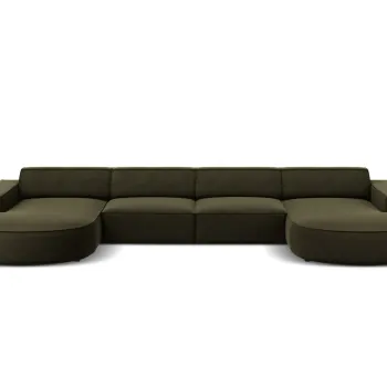 Canapea panoramica 6 locuri, Jodie, Micadoni Home, BL, forma rotunjita, 364x166x70 cm, catifea, verde imagine