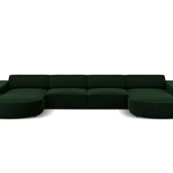 Canapea panoramica 6 locuri, Jodie, Micadoni Home, BL, forma rotunjita, 364x166x70 cm, catifea, verde bottle imagine