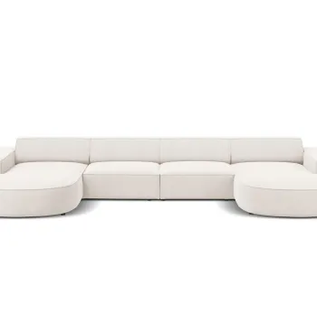 Canapea panoramica 6 locuri, Jodie, Micadoni Home, BL, forma rotunjita, 364x166x70 cm, poliester, bej deschis imagine