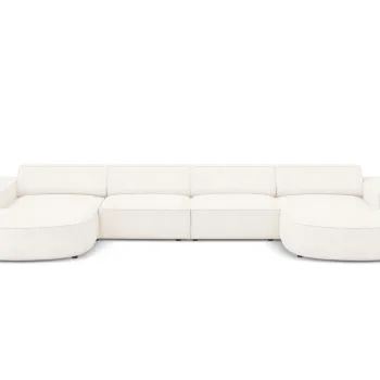 Canapea panoramica 6 locuri, Jodie, Micadoni Home, BL, forma rotunjita, 364x166x70 cm, poliester Boucle, bej imagine