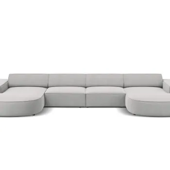 Canapea panoramica 6 locuri, Jodie, Micadoni Home, BL, forma rotunjita, 364x166x70 cm, poliester, gri deschis imagine