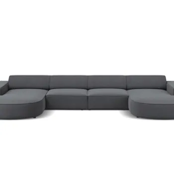 Canapea panoramica 6 locuri, Jodie, Micadoni Home, BL, forma rotunjita, 364x166x70 cm, poliester, gri inchis imagine