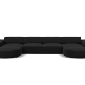 Canapea panoramica 6 locuri, Jodie, Micadoni Home, BL, forma rotunjita, 364x166x70 cm, poliester, negru imagine