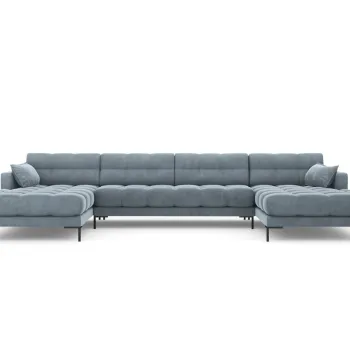 Canapea panoramica 6 locuri, Mamaia, Micadoni Home, BL, 383x185x75 cm, catifea, albastru deschis imagine