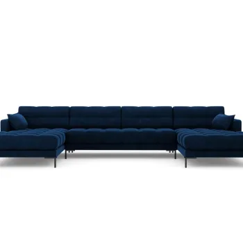 Canapea panoramica 6 locuri, Mamaia, Micadoni Home, BL, 383x185x75 cm, catifea, albastru regal imagine