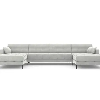 Canapea panoramica 6 locuri, Mamaia, Micadoni Home, BL, 383x185x75 cm, catifea, argintiu imagine