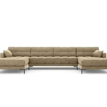 Canapea panoramica 6 locuri, Mamaia, Micadoni Home, BL, 383x185x75 cm, catifea, bej imagine