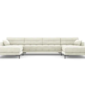 Canapea panoramica 6 locuri, Mamaia, Micadoni Home, BL, 383x185x75 cm, catifea, bej deschis imagine