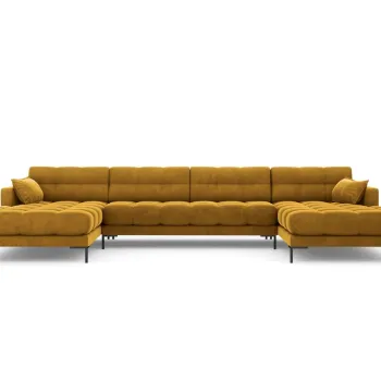 Canapea panoramica 6 locuri, Mamaia, Micadoni Home, BL, 383x185x75 cm, catifea, galben imagine