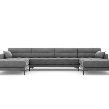 Canapea panoramica 6 locuri, Mamaia, Micadoni Home, BL, 383x185x75 cm, catifea, gri deschis imagine