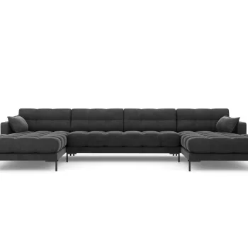 Canapea panoramica 6 locuri, Mamaia, Micadoni Home, BL, 383x185x75 cm, catifea, gri inchis imagine