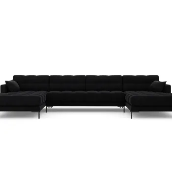 Canapea panoramica 6 locuri, Mamaia, Micadoni Home, BL, 383x185x75 cm, catifea, negru imagine