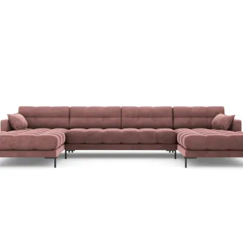 Canapea panoramica 6 locuri, Mamaia, Micadoni Home, BL, 383x185x75 cm, catifea, roz imagine