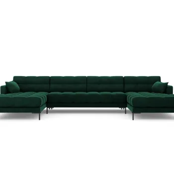 Canapea panoramica 6 locuri, Mamaia, Micadoni Home, BL, 383x185x75 cm, catifea, verde bottle imagine