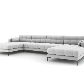 Canapea panoramica 6 locuri, Mamaia, Micadoni Home, BL, 383x185x75 cm, tesatura tip twill, gri deschis imagine