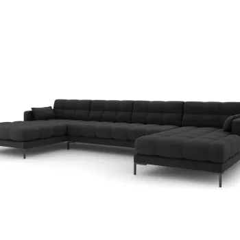 Canapea panoramica 6 locuri, Mamaia, Micadoni Home, BL, 383x185x75 cm, tesatura tip twill, gri inchis imagine