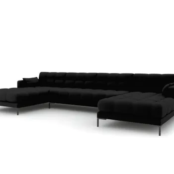 Canapea panoramica 6 locuri, Mamaia, Micadoni Home, BL, 383x185x75 cm, tesatura tip twill, negru imagine