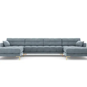 Canapea panoramica 6 locuri, Mamaia, Micadoni Home, GL, 383x185x75 cm, catifea, albastru deschis imagine