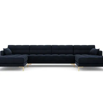 Canapea panoramica 6 locuri, Mamaia, Micadoni Home, GL, 383x185x75 cm, catifea, albastru inchis imagine