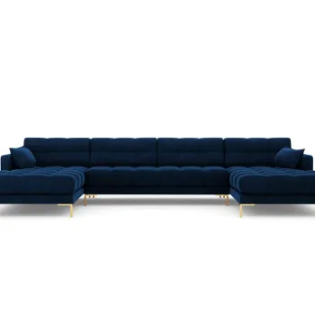 Canapea panoramica 6 locuri, Mamaia, Micadoni Home, GL, 383x185x75 cm, catifea, albastru regal imagine