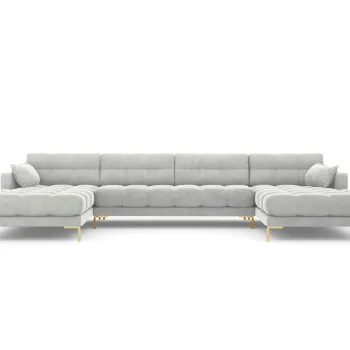 Canapea panoramica 6 locuri, Mamaia, Micadoni Home, GL, 383x185x75 cm, catifea, argintiu imagine