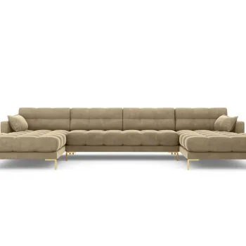 Canapea panoramica 6 locuri, Mamaia, Micadoni Home, GL, 383x185x75 cm, catifea, bej imagine