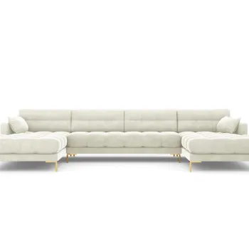 Canapea panoramica 6 locuri, Mamaia, Micadoni Home, GL, 383x185x75 cm, catifea, bej deschis imagine