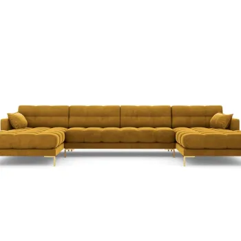 Canapea panoramica 6 locuri, Mamaia, Micadoni Home, GL, 383x185x75 cm, catifea, galben imagine