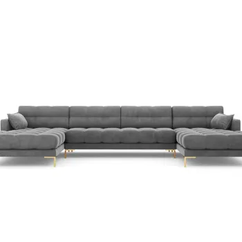 Canapea panoramica 6 locuri, Mamaia, Micadoni Home, GL, 383x185x75 cm, catifea, gri deschis imagine