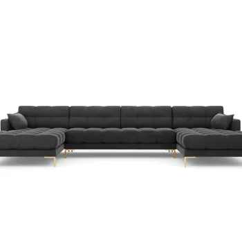 Canapea panoramica 6 locuri, Mamaia, Micadoni Home, GL, 383x185x75 cm, catifea, gri inchis imagine