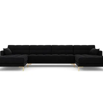 Canapea panoramica 6 locuri, Mamaia, Micadoni Home, GL, 383x185x75 cm, catifea, negru imagine