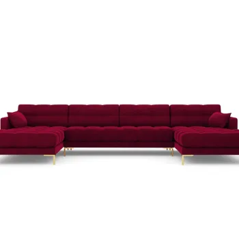 Canapea panoramica 6 locuri, Mamaia, Micadoni Home, GL, 383x185x75 cm, catifea, rosu imagine