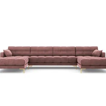 Canapea panoramica 6 locuri, Mamaia, Micadoni Home, GL, 383x185x75 cm, catifea, roz imagine