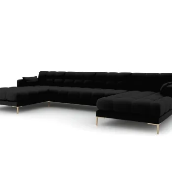 Canapea panoramica 6 locuri, Mamaia, Micadoni Home, GL, 383x185x75 cm, tesatura tip twill, negru imagine