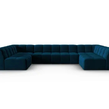 Canapea panoramica 7 locuri, Kendal, Micadoni Home, BL, 372x203x79 cm, catifea, albastru navy imagine