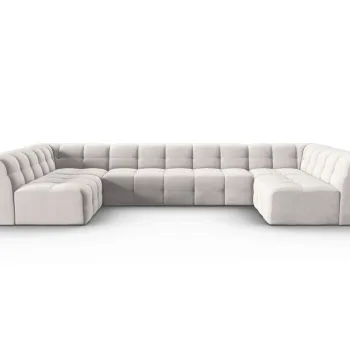 Canapea panoramica 7 locuri, Kendal, Micadoni Home, BL, 372x203x79 cm, catifea, gri deschis imagine