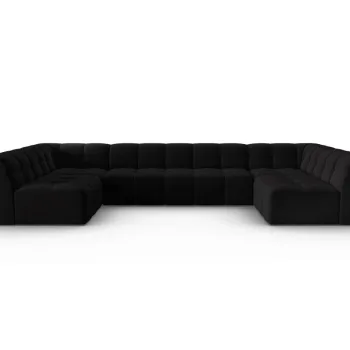 Canapea panoramica 7 locuri, Kendal, Micadoni Home, BL, 372x203x79 cm, catifea, negru imagine