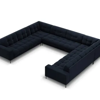 Canapea panoramica 9 locuri, Mamaia, Micadoni Home, BL, 337x256x75 cm, catifea, albastru inchis imagine