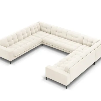 Canapea panoramica 9 locuri, Mamaia, Micadoni Home, BL, 337x256x75 cm, catifea, bej deschis imagine