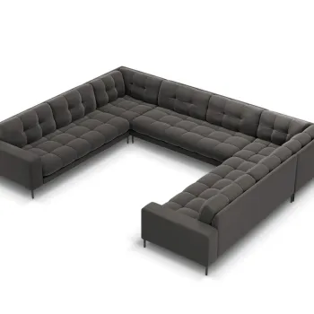 Canapea panoramica 9 locuri, Mamaia, Micadoni Home, BL, 337x256x75 cm, catifea, gri inchis imagine